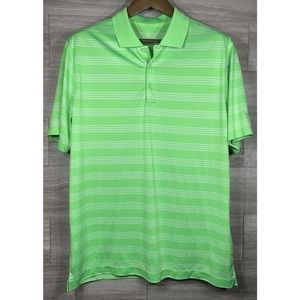 Nike Golf Tour Performance Polo Mens L Green White Striped Short Sleeve EUC